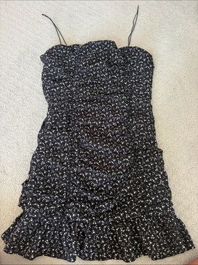 Strapless Black Floral Ruffle Sundress